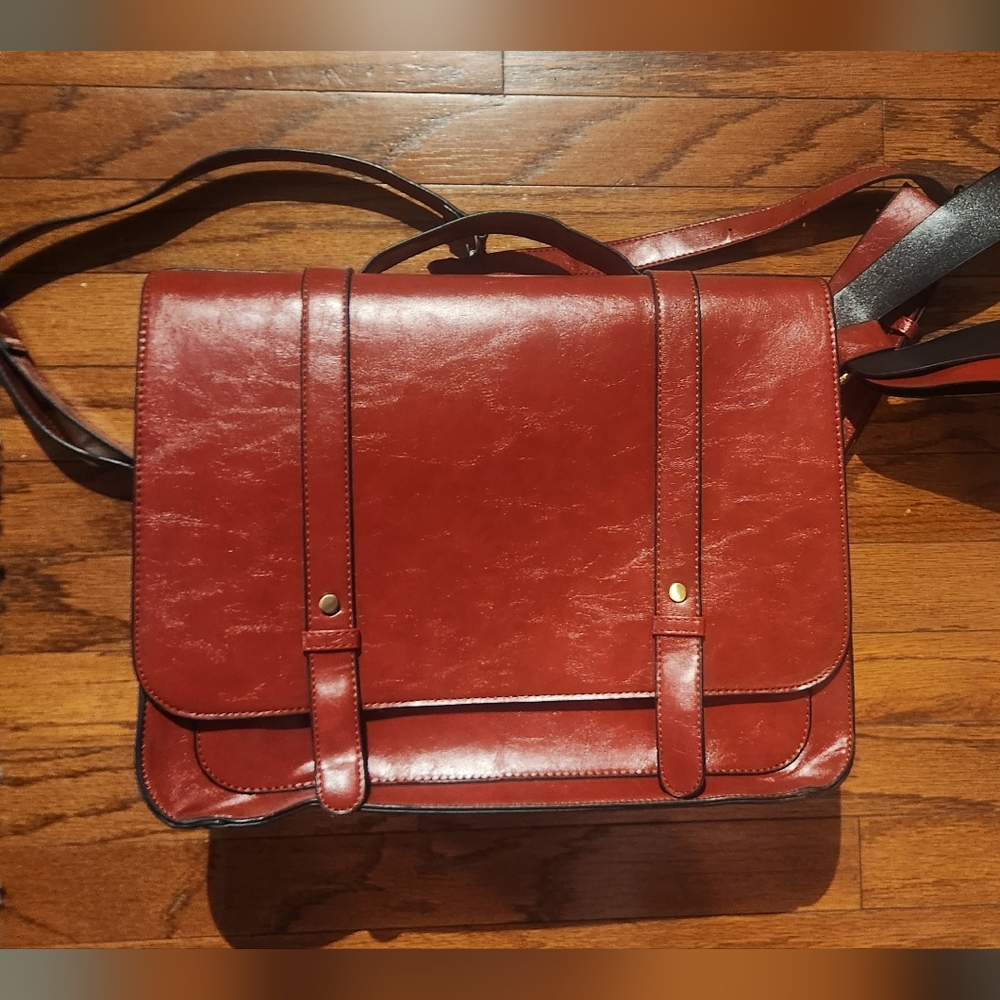 NWOT Red Leather Satchel With Bows, Backpack Straps, Leather